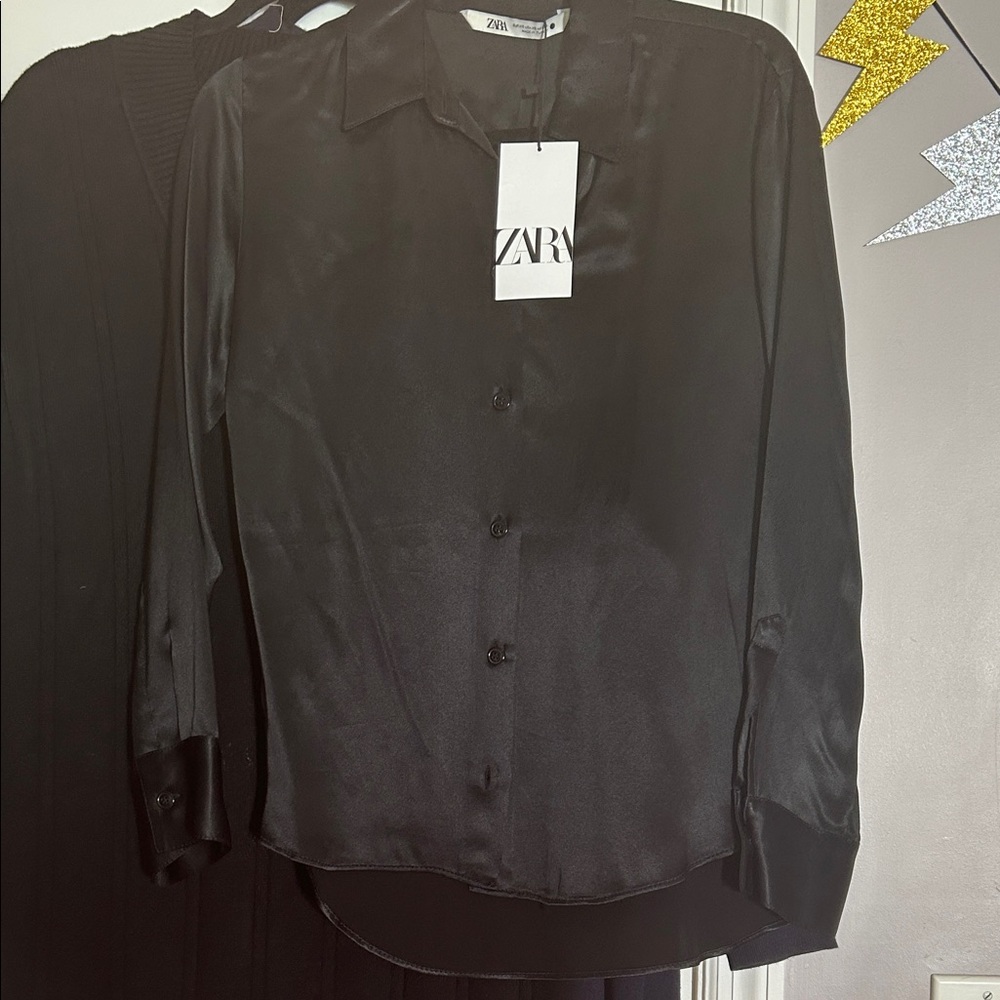 Zara Sleek Black Satin Shirt